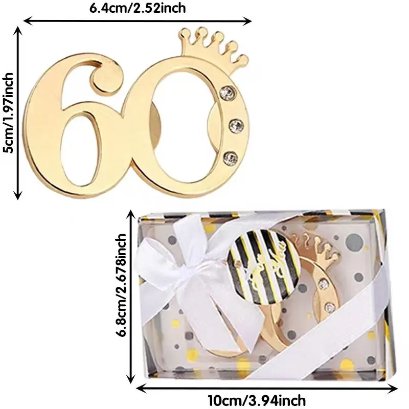 9PCS Crown Bottle Opener for 60th Birthday Gifts for Guests with Packing Box Company Celebration Souvenirs Funny Opener Gifts