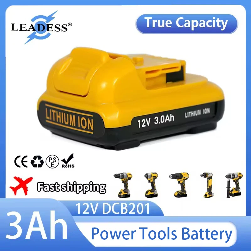 12V 3Ah DCB201 Battery for DeWalt Lithium Ion Battery DCB182 DCB120 DCB123 DCB122 Power Tools Replacement Rechargeable Batteries