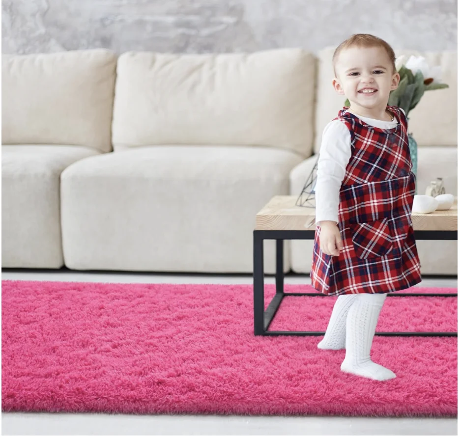 Hot Pink Area Rug for Bedroom Living Room Carpet Home Decor, Upgraded 2x6 Cute Fluffy Rug for Apartment Dorm Room