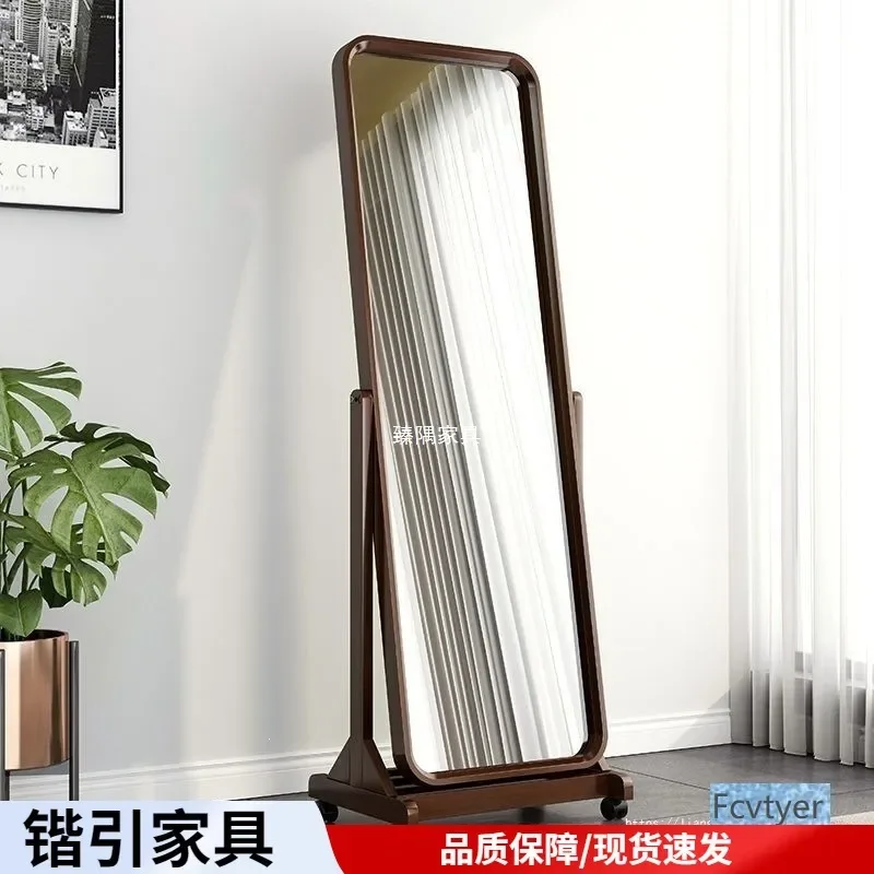 For Full Length Mirror Floor Standing Solid Wood Frame Large Adjustable 3D Stereo Simple Style Movable Dressing Mirror for