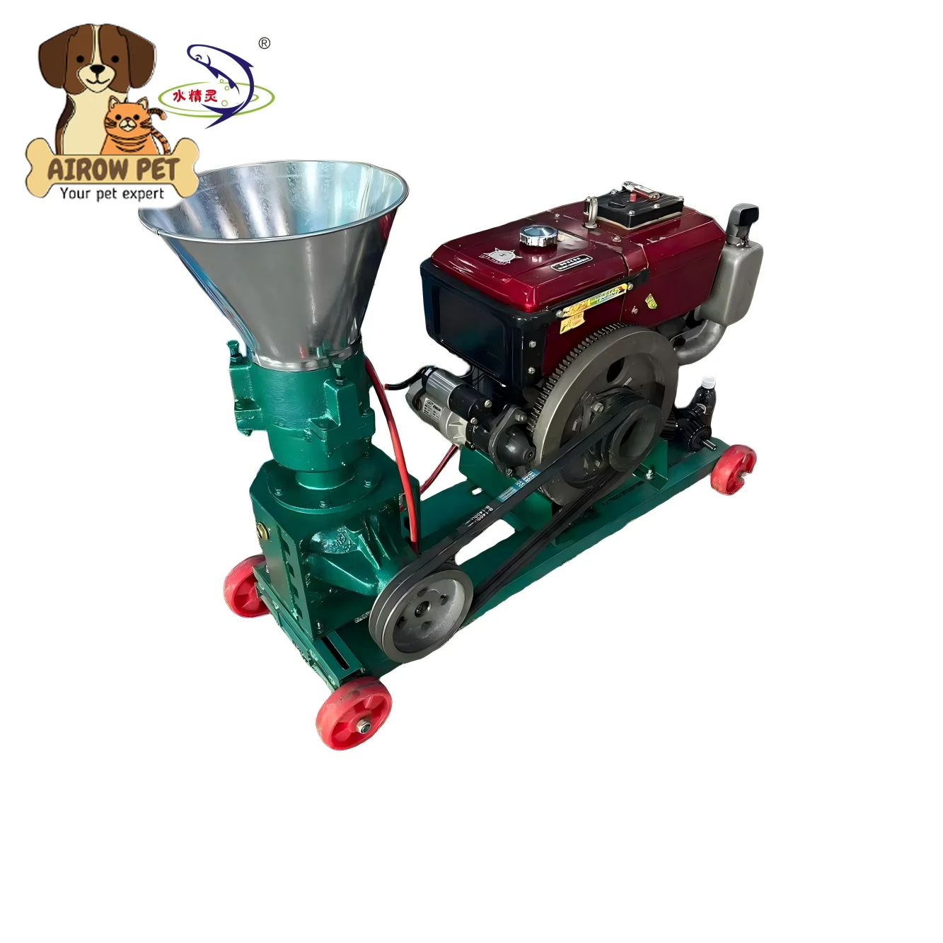 AIROW New Type of Mobile Diesel Pelletizer Machine 150kg Capacity for Agricultural Livestock Animal Feeds Making