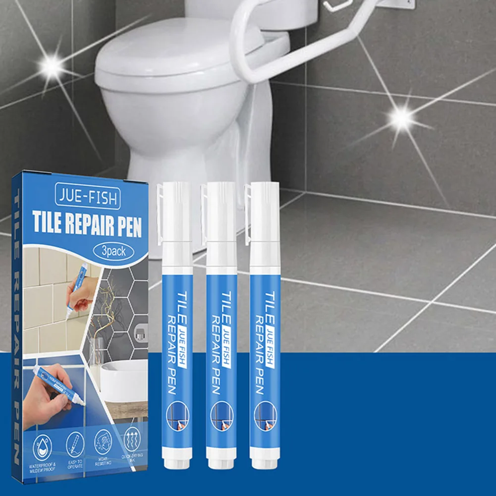 3pcs Grout Pen White Tile Paint Marker Waterproof Grout Filler Pen Mildew-proof Grout Repair Pen for Restoring Tile Wall Floor