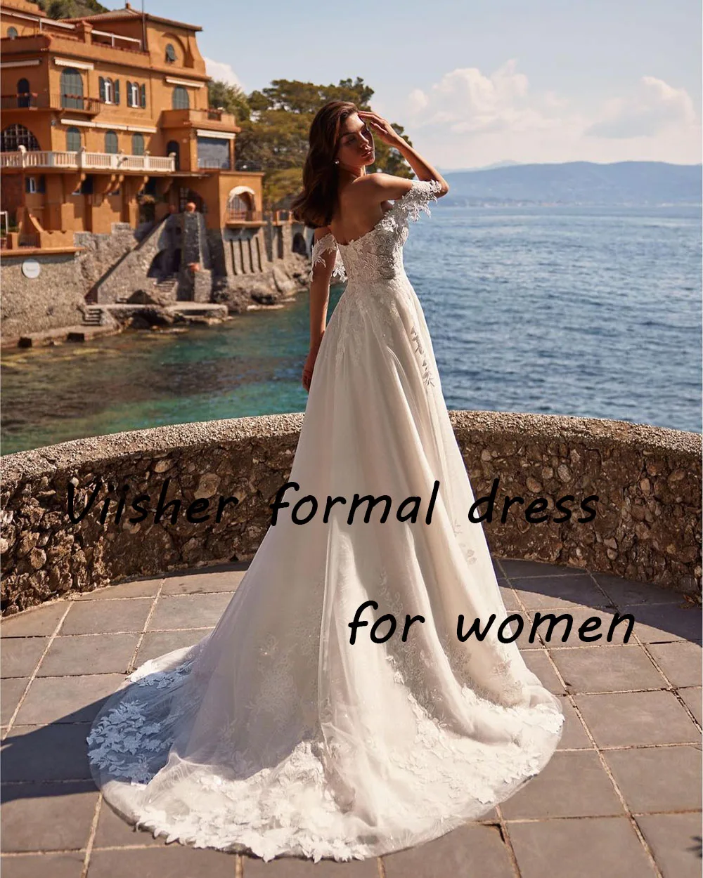 Abiti da sposa da spiaggia 2024 Appliques di pizzo con spalle scoperte Sweetheart A Line Bohemain abiti da sposa con abito da sposa con strascico A fessura