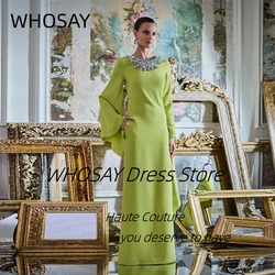 WHOSAY Haute Couture 2024 Handmade Crystals Neckline Evening Dresses Long Sleeves Prom Party Ladies Wear Formal Gowns