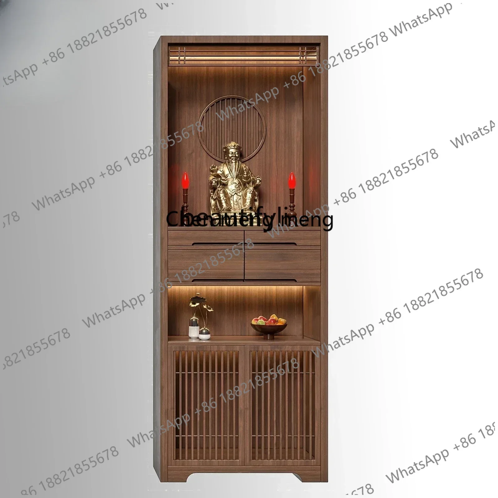 new lt New Chinese-style solid wood two-layer Buddhist niche vertical cabinet for home use, Guanyin, modern simple table cabinet
