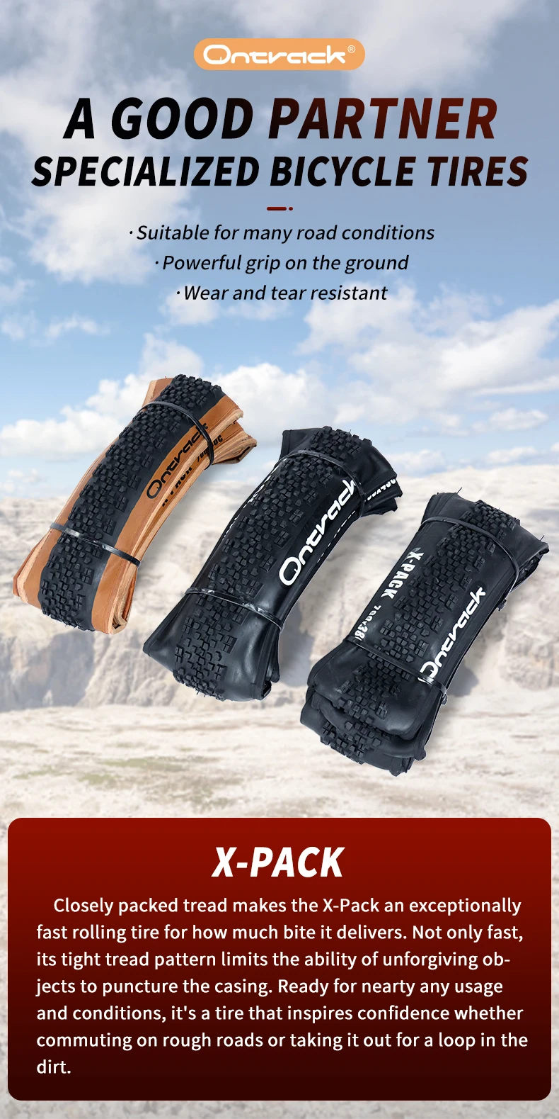 ONTRACK FALTBAND GRAVEL 700X38C 700X40C 700X45V X-PACK 30TPI HAUT BRAUN WAND SCHWARZ – Detail 1
