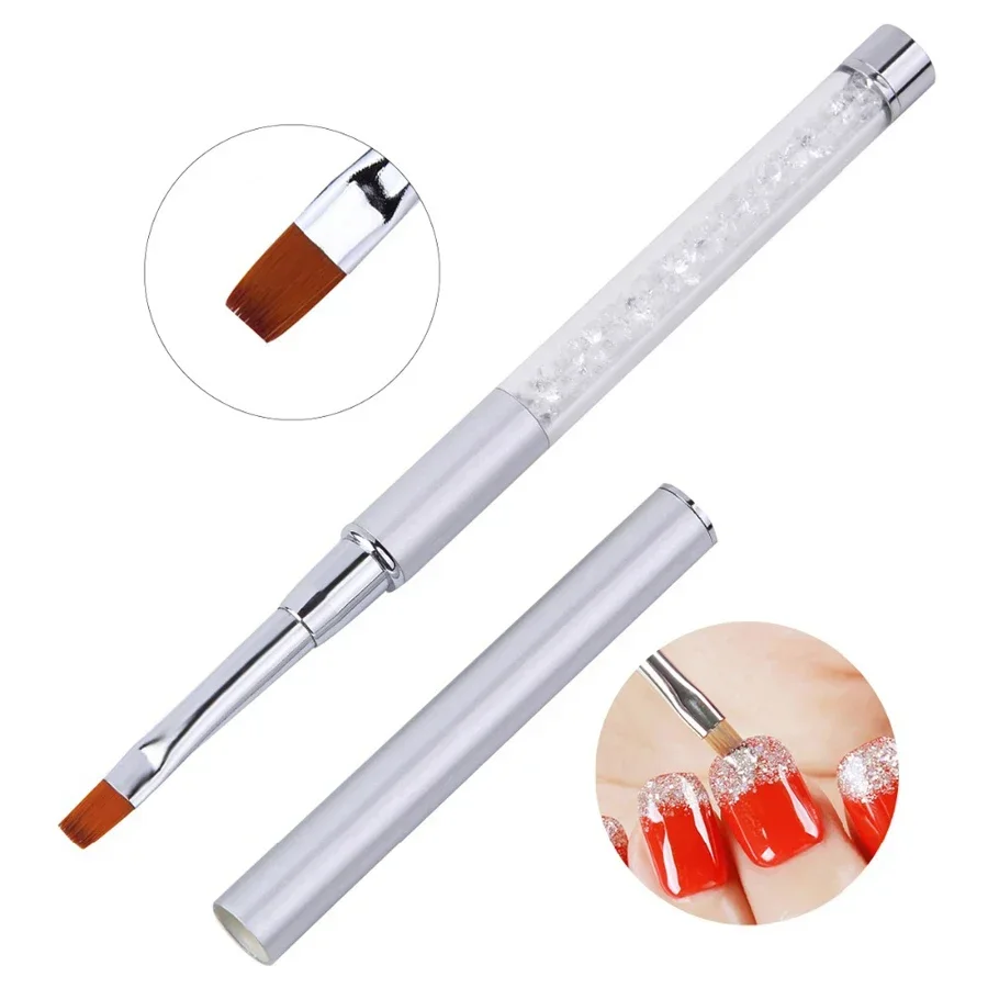 Pennello per nail art con manico in metallo con strass e diamante, in polvere acrilica, gel, rivestimento liquido, incluso per uso in salone