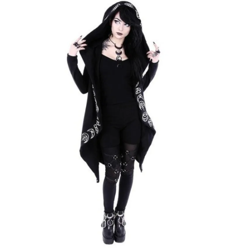 Fashion Trend Ladies Gothic Punk Moon Pattern Printing Long-sleeved Hoodies Cardigan Sweater Long Style Cosplay Costumes