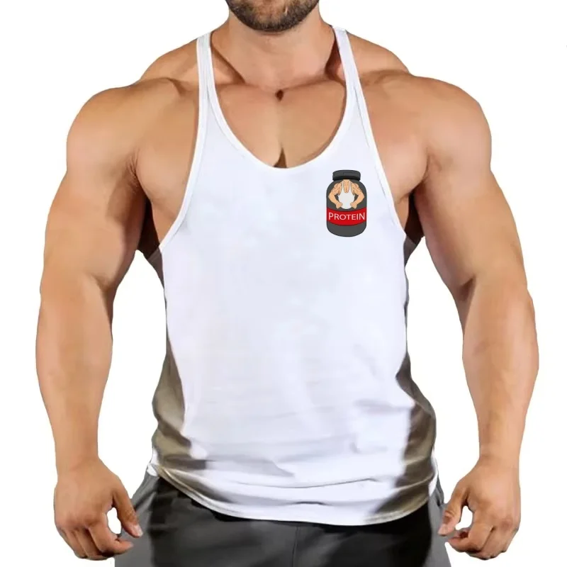 الرجال مخصص تجريب سترة القطن تي شيرت بلا أكمام للجيم سريعة الجافة مطبوعة كمال الاجسام أكمام رفع Y-الظهر سترة لياقة بدنية #1