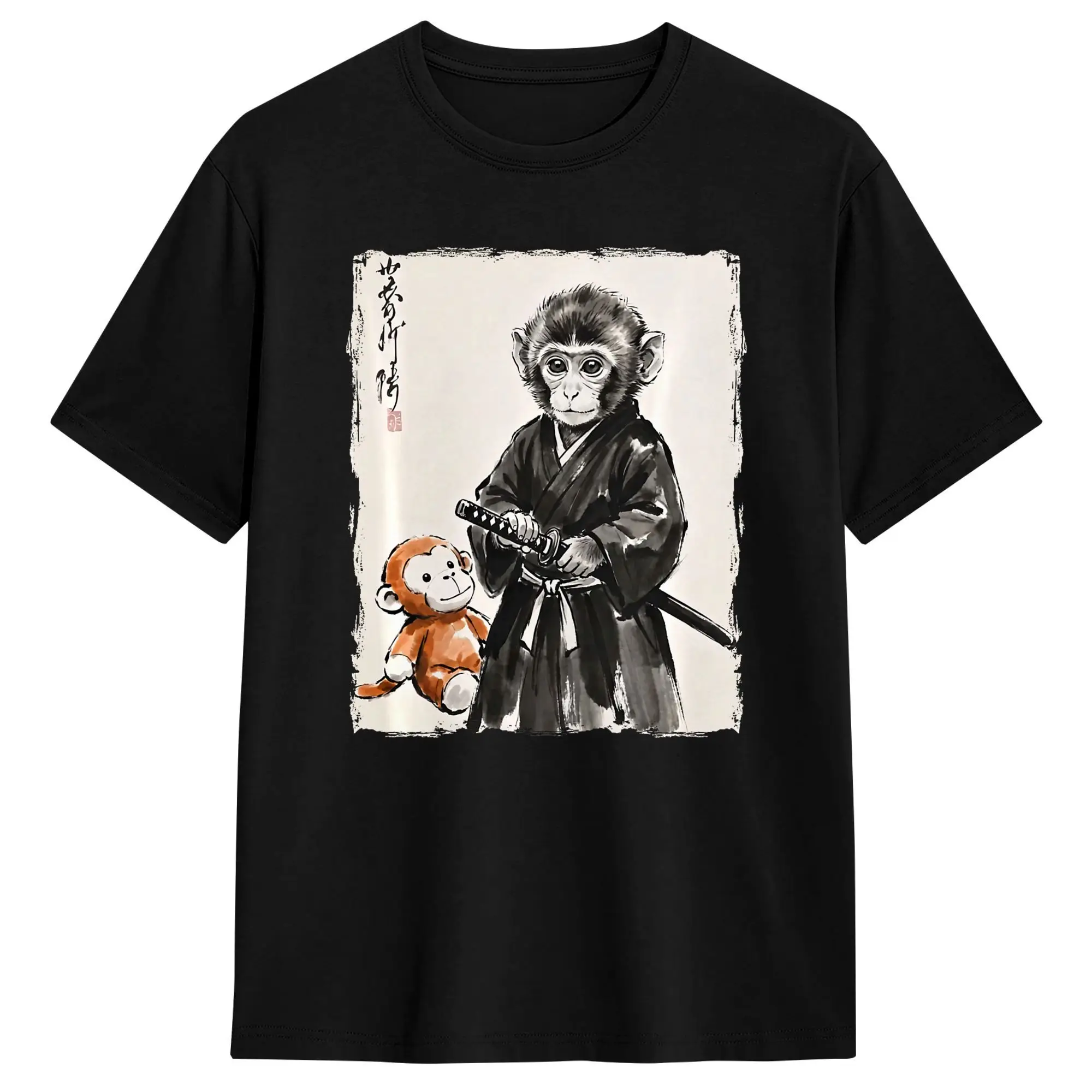 Punch Monkey Samurai Warrior Ink Artwork Men's T Shirts Creative Tee Shirt Short Sleeve O Neck T-Shirts Cotton Plus Size Clothes