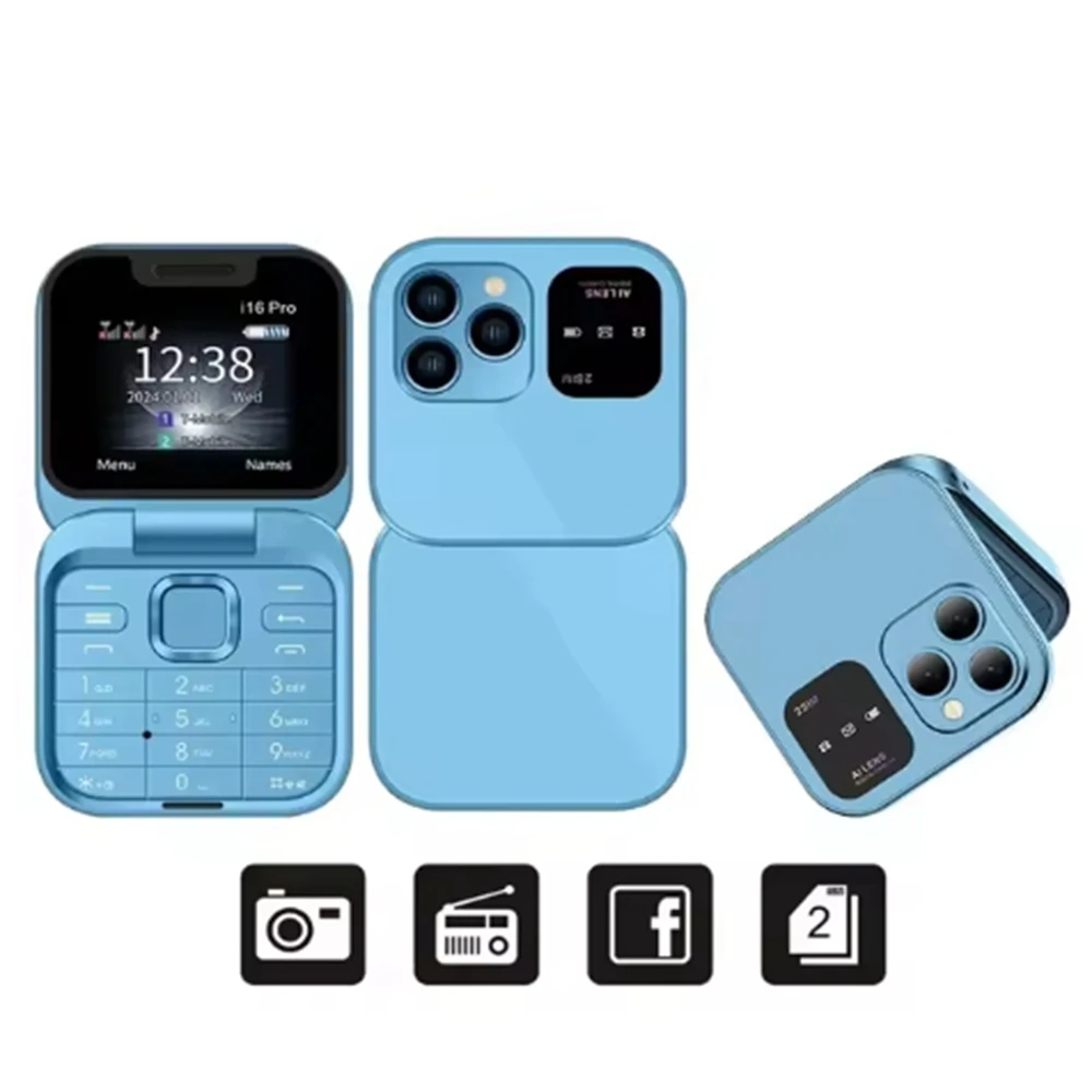 I16 Pro MIni Fold Mobile Phone 2G GSM Dual SIM Card Speed Dial Video Player Magic Voice 3.5mm Jack FM Small Flip Cellphone