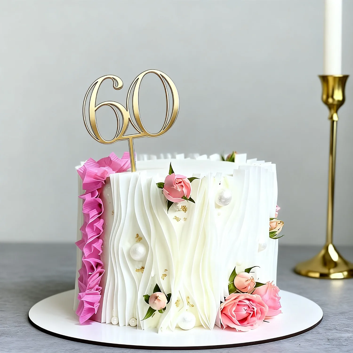 1 Stück goldener Acryl-Kuchenaufsatz „60“, 60. Geburtstagsdeko, Diamant-Partyartikel, Kuchenaufsatz „Sixty“, Happy 60th Cake Insert Pick – Detail 5
