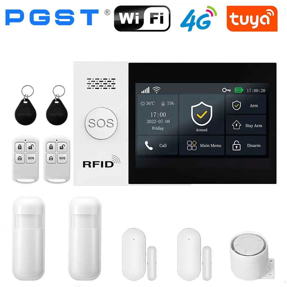 PGST Draadloos Huisbeveiligingssysteem werkt met Tuya GSM 4G WIFI Smart Home 433MHz App-bediening met Alexa