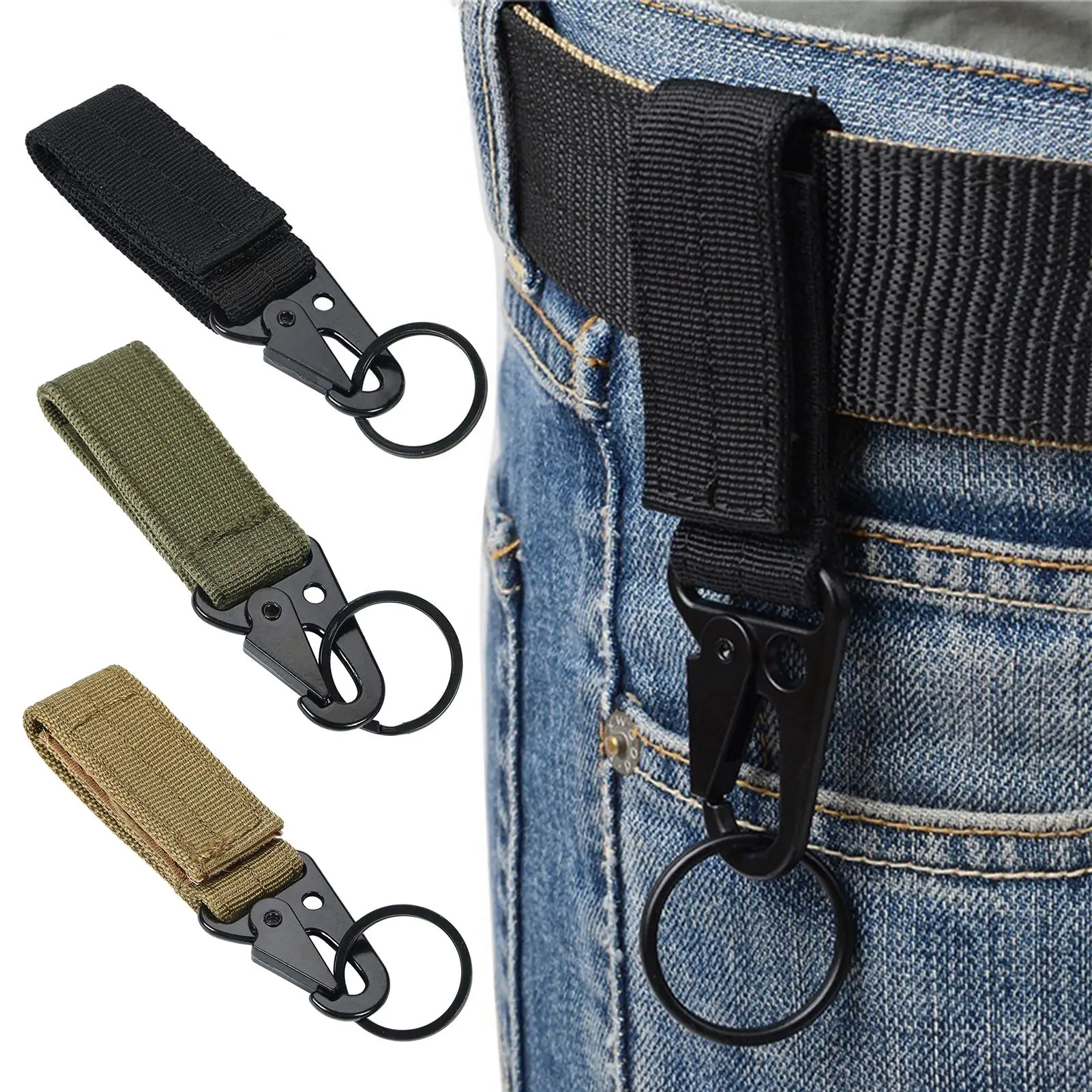 النايلون حزام حلقة تسلق السنانير المعدنية المحمولة النايلون حزام مشبك متعدد الوظائف العملي المفاتيح مخيم أداة لحقيبة الظهر #1