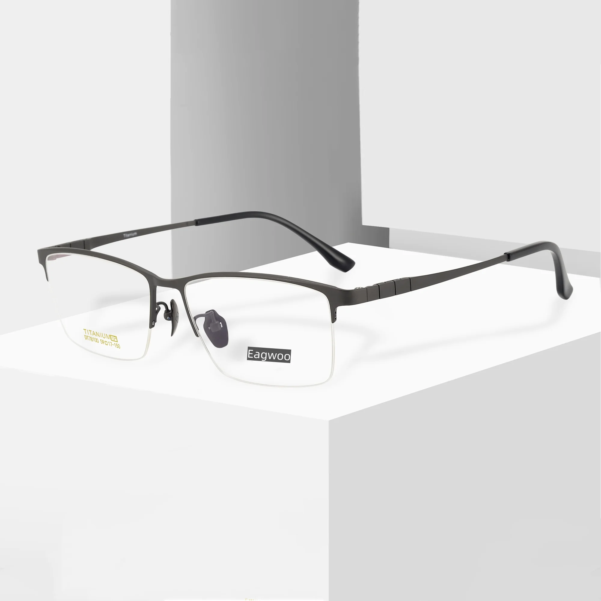 Pure Titanium Eyeglasses Half Rim Optical Frame Prescription Spectacle Business Glasses Slim Temple 59mm Wide Face Use Piano Leg