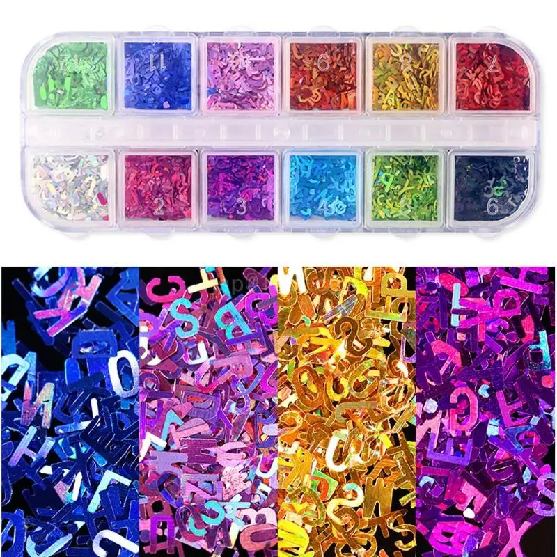 26 English Letter Bright Sequins 12 Colors Chunky Glitter for DIY Epoxy Resin Crafts Fillings