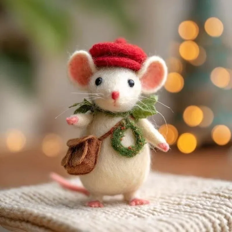 Finished Wool Felt Poking Music Christmas Cute DIY Little Mouse Felt DIY Craft