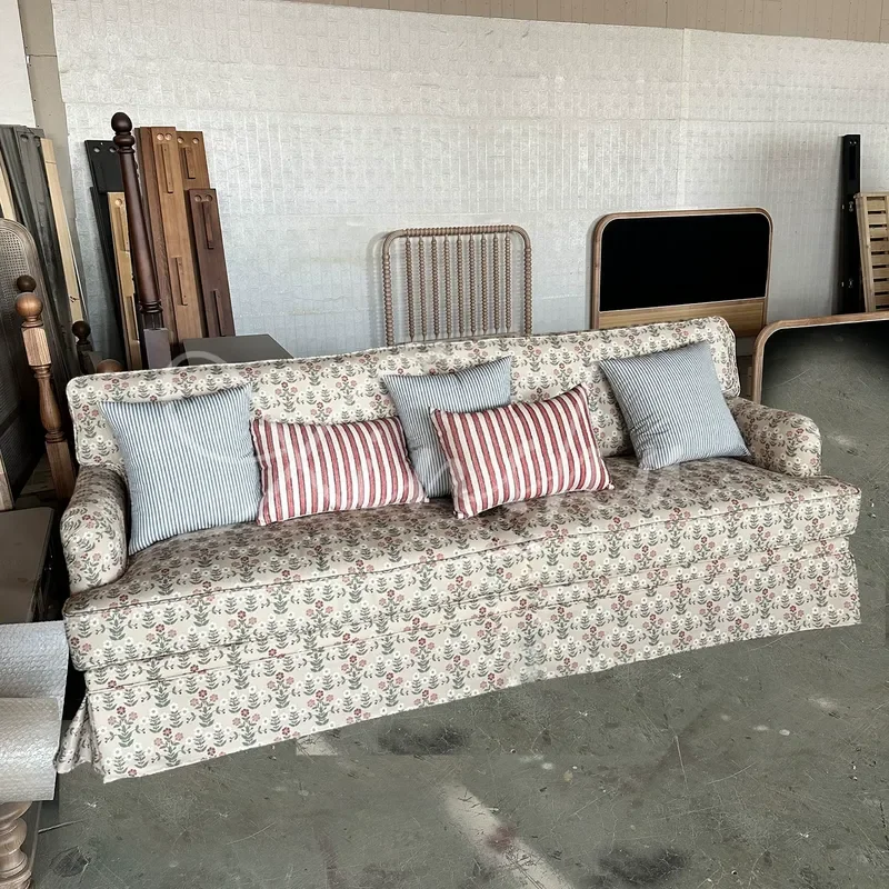 Printed Floral Fabric 3 Seater Sofa Solid Wood Frame Living Room Furniture for Small Apartment Home Leisure