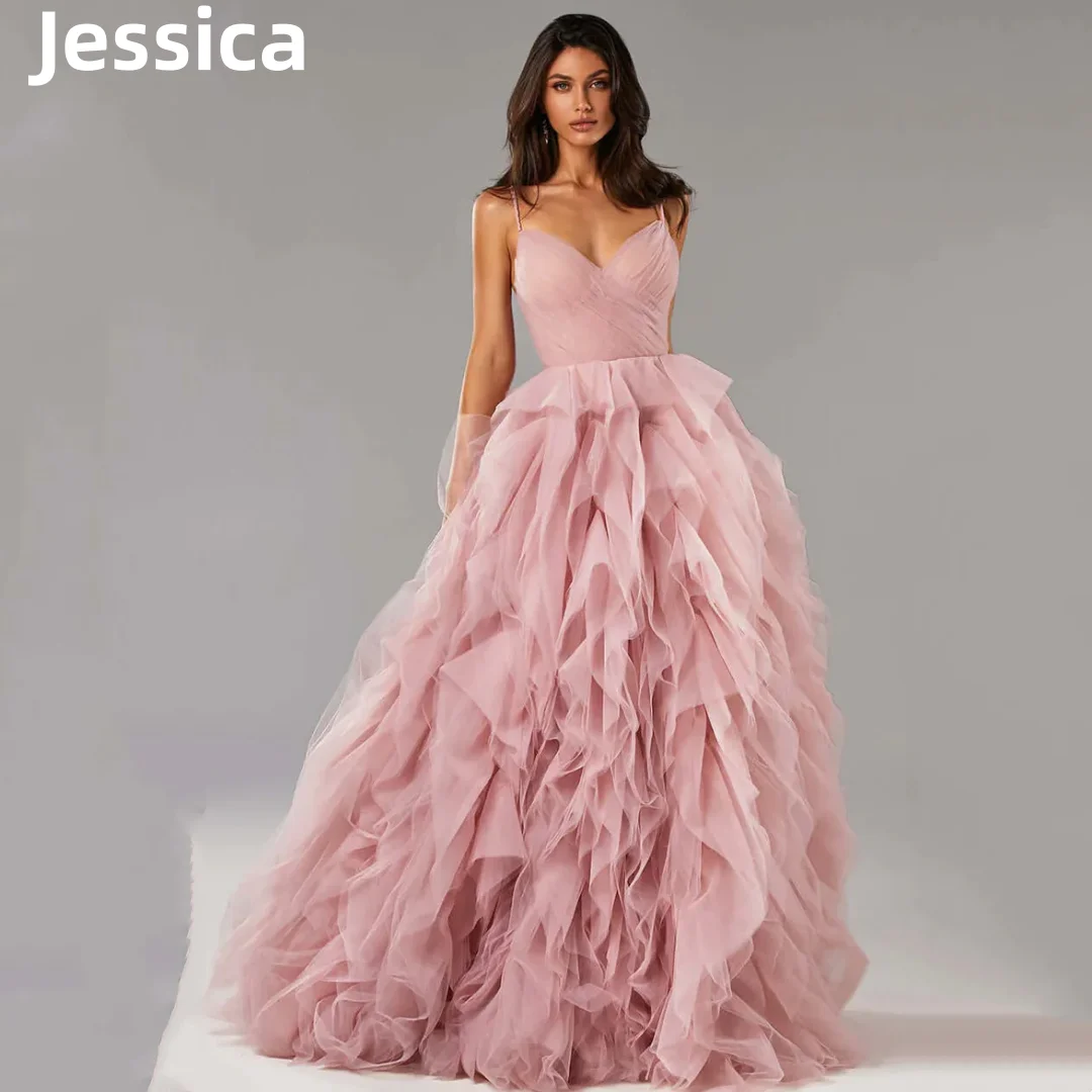 Jessica Princess Pink Prom Dresses Luxurious Tulle Layers Evening Dress A-shaped Wedding Dress Party Dress 2024 فساتين السهرة