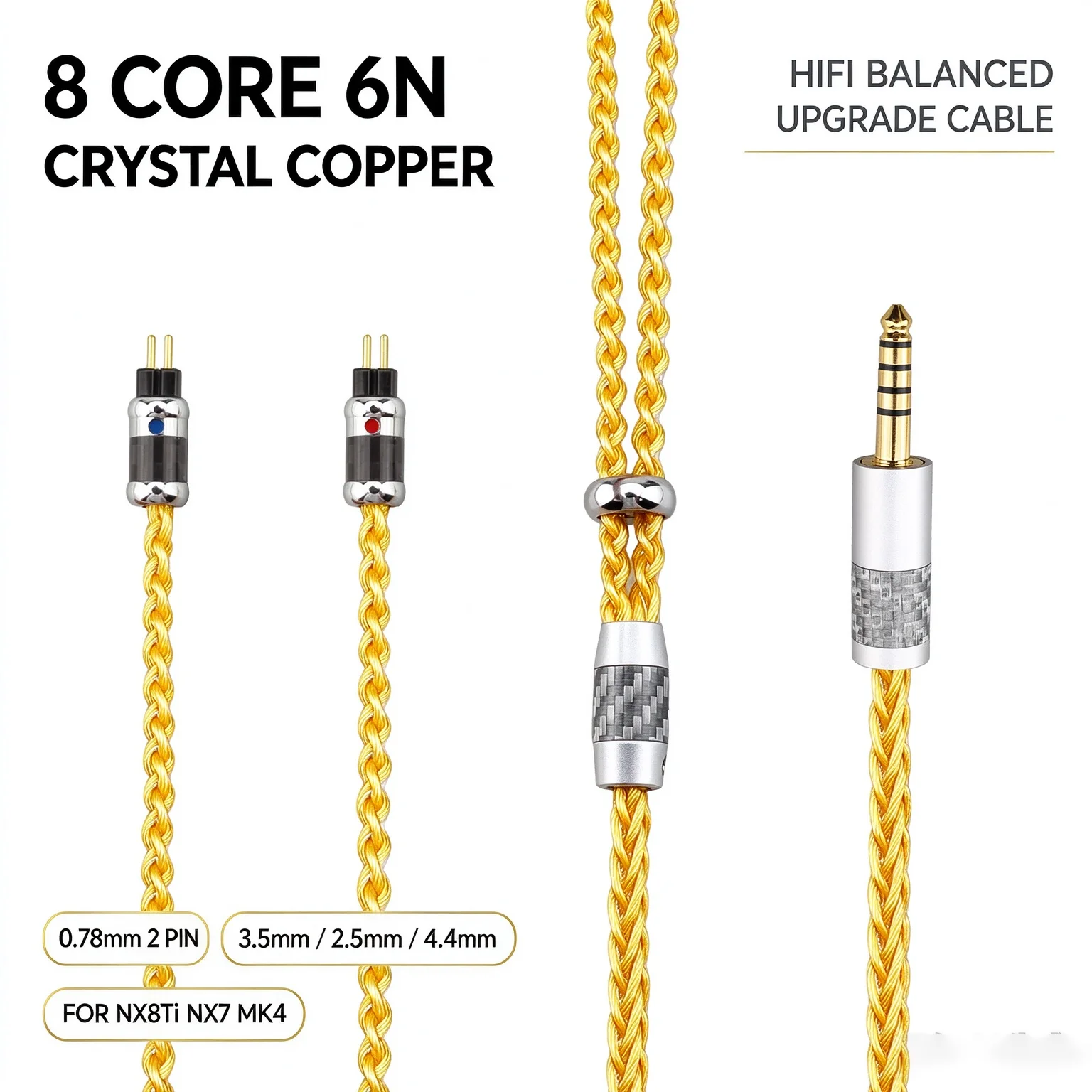 6N Single Crystal Copper 8 Core IEM Upgrade Cable MMCX IE900 0.78mm 2 Pin to 3.5/2.5/4.4mm 4Pin XLR for NX8Ti NX7 MK4