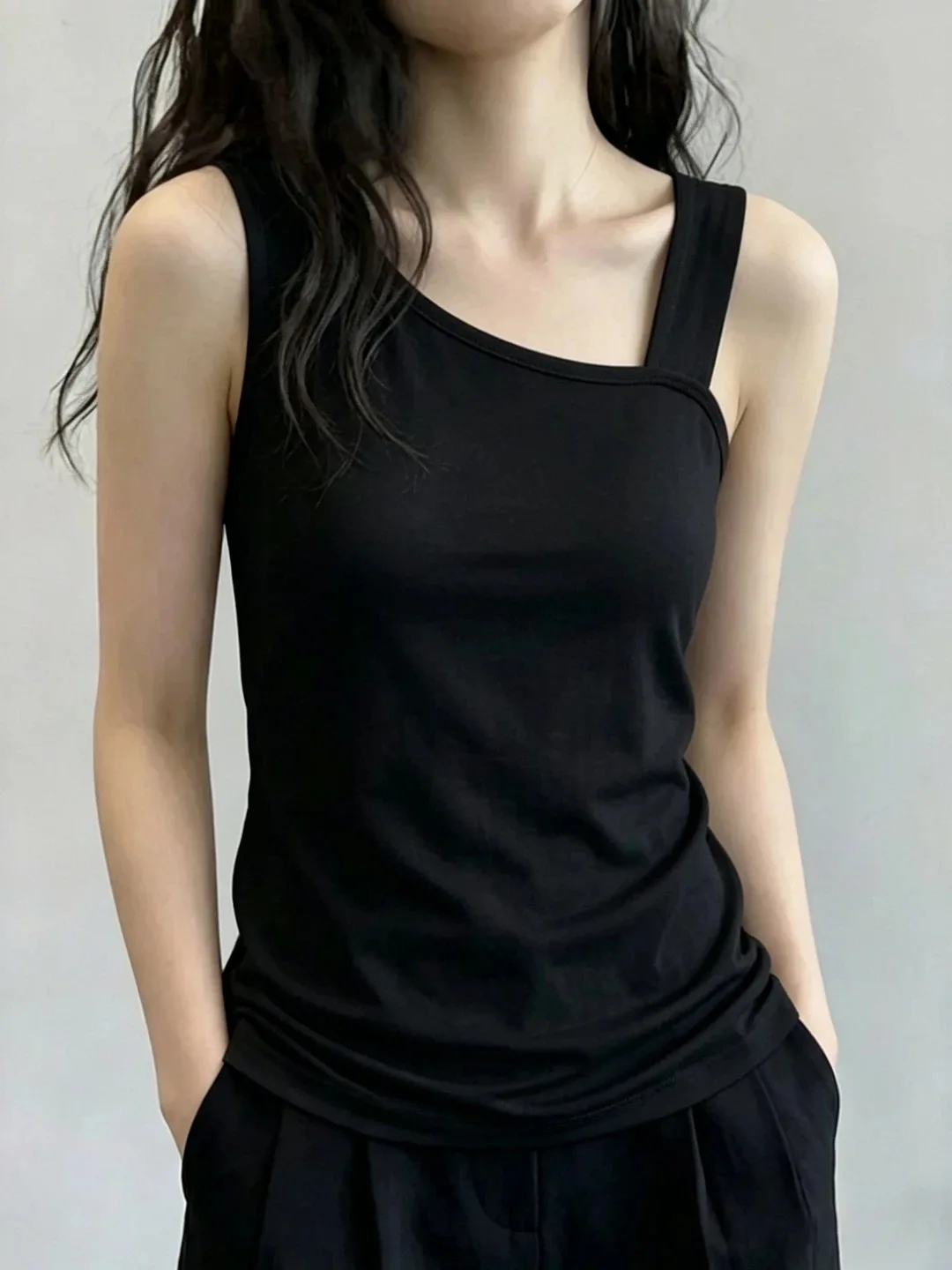 New 95 Cotton Asymmetrical Large Size Strap Vest Women's Spring Summer Versatile Inner Wear Slim Fit Outerwear Base Layer Sle...