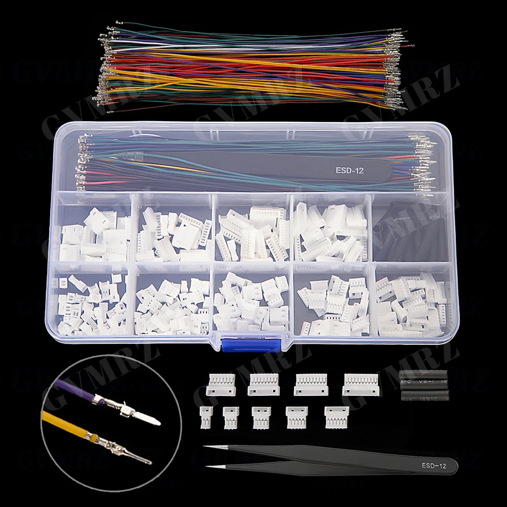 MX1.25MM Connector Sample Kit Male & Female Shells 2P/3P/4P/5P, Terminal Wires, Tweezers, Heat - Shrink Tubing 6P/7P/8P/9P/10P