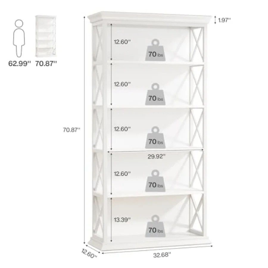 6-Tier Bookcase, 71 Inch Industrial Bookshelves and Bookcases