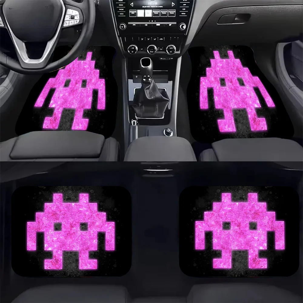 

4pcs-Pixel Alien Glowing Printed Car Floor Mats - Stylish, Easy To Clean, Suitable For All Vehicles, Durable And Provide Lasting