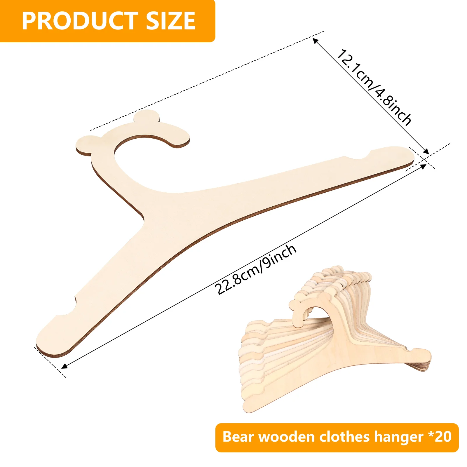 20-60Pcs Wooden Baby Clothes Rack 9 in Smooth Toddler Hangers Cute Bear Creative Newborn Hangers Multi-role Closet Hangers Decor