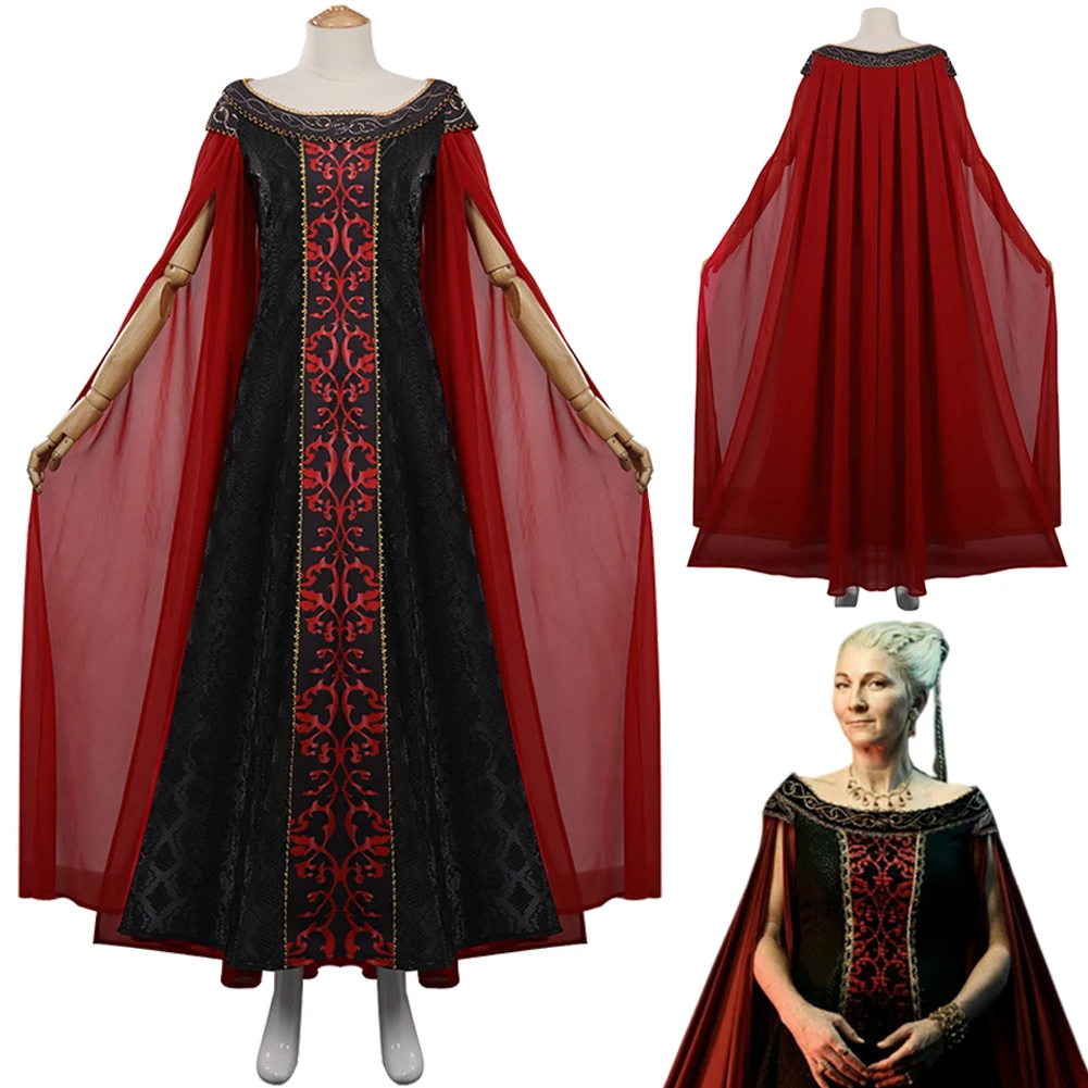 

Princess Rhaenys Cosplay Fantasia Dress Costume TV House Roleplay Disguise Dark Red Dress Outfits Female Halloween Party Suits