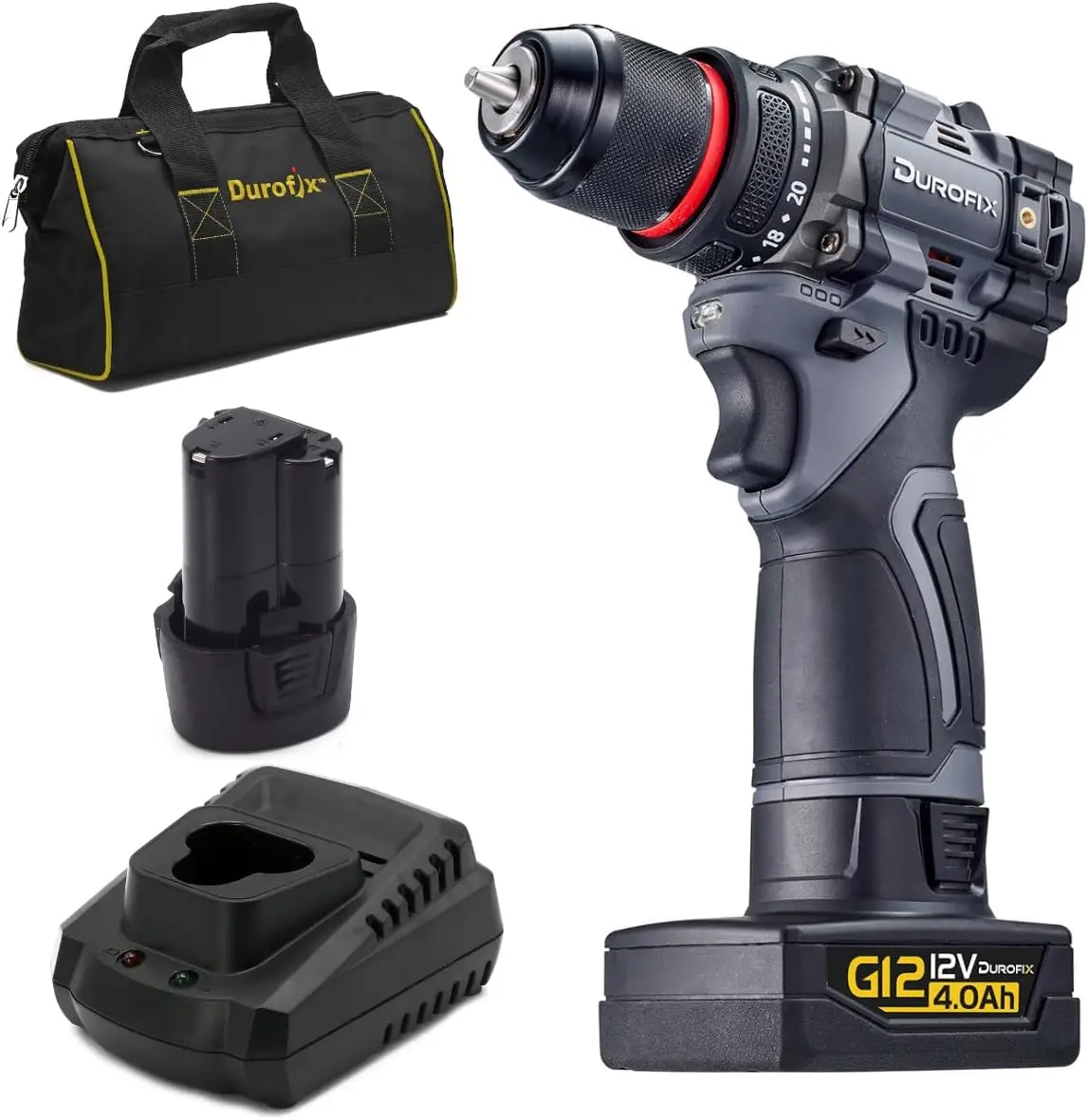 

RK12136-P2G G12 Series 12V 3/8" Cordless Hammer Drill Driver Kit w/ 2 Batteries & Canvas Bag, Variable Speed Electric Screwdrive