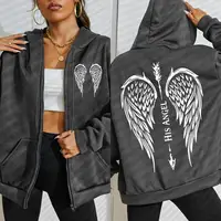 Su ángel alas creativas arte carta impresión cremallera sudaderas mujer Y2K Sudadera con capucha Casual suave Sudadera con capucha polar ropa de calle cómoda