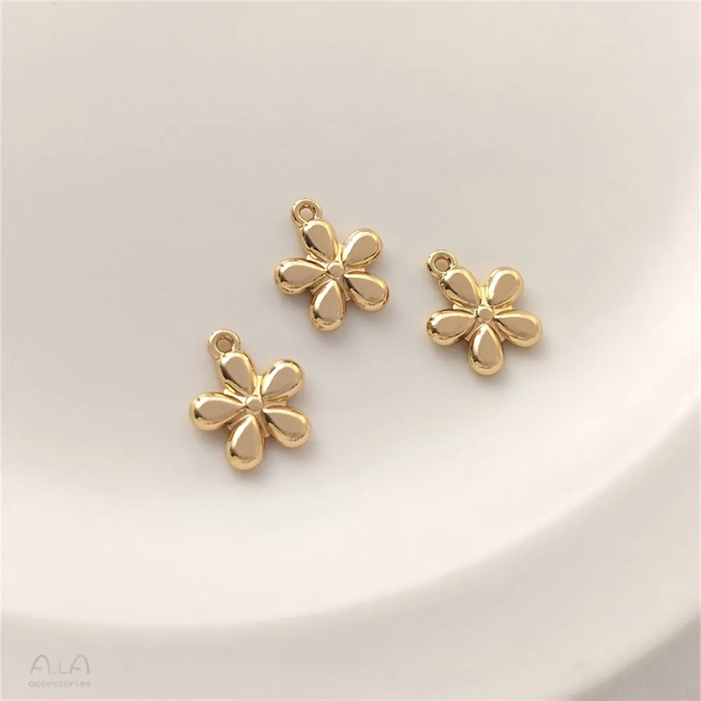 14K Package of Golden Flower Pendant Five Petals Single Pendant Handmade Diy Bracelet Earrings Jewelry Charms Pendant K505