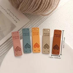 30/60pcs Man-made Leather Handmade Label Heart Knitting for Bag Hat Clothing Accessories Embossed Tag Sewing Material 5*1.5cm