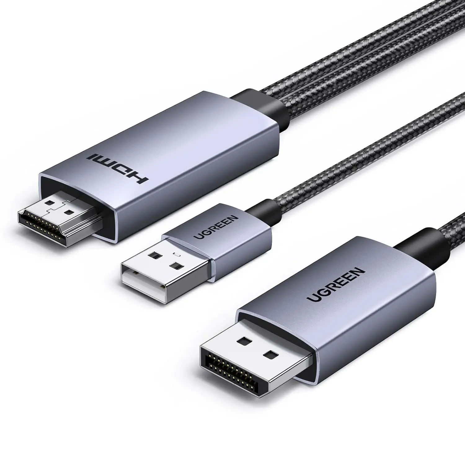 UGREEN Active HD-MI to DisplayPort Male Unidirectional Cable with USB Powered 4K60Hz 1080P120Hz HD-MI to DP Display