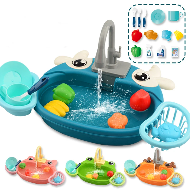 Kids Kitchen Sink Toys Simulation Electric Dishwasher Mini Kitchen Food Pretend Play House Toy Set Children Role Play Girl Toys