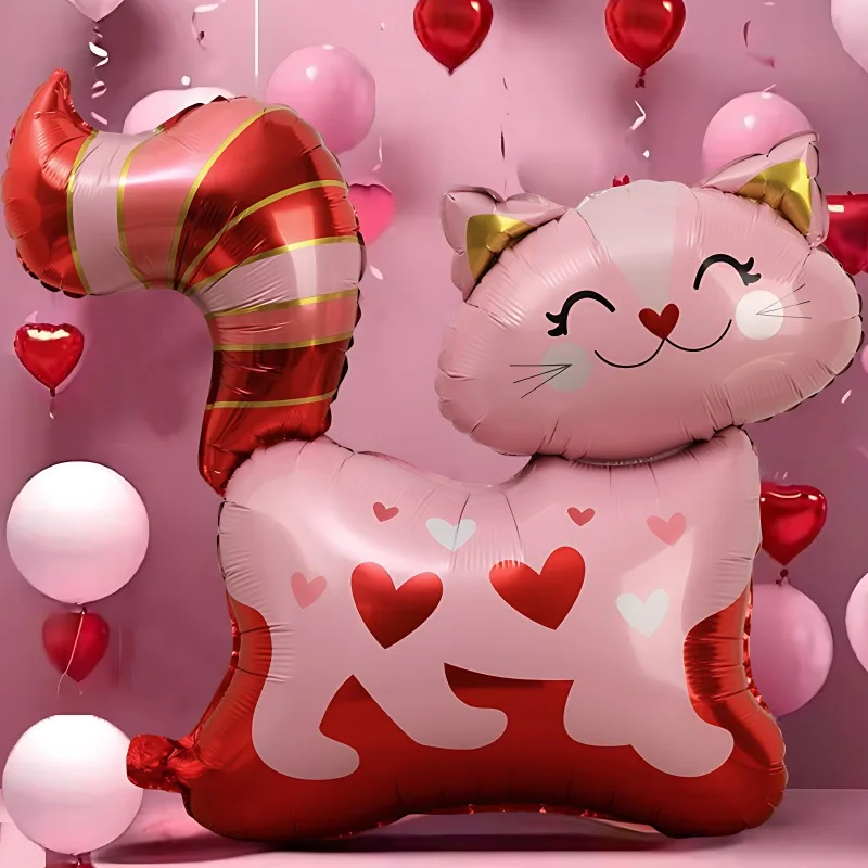 10/1 Uds. Globo de película de aluminio con forma de gato de amor rosa, tema de animales de dibujos animados, suministros de decoración para fiesta de boda y cumpleaños para el hogar DIY