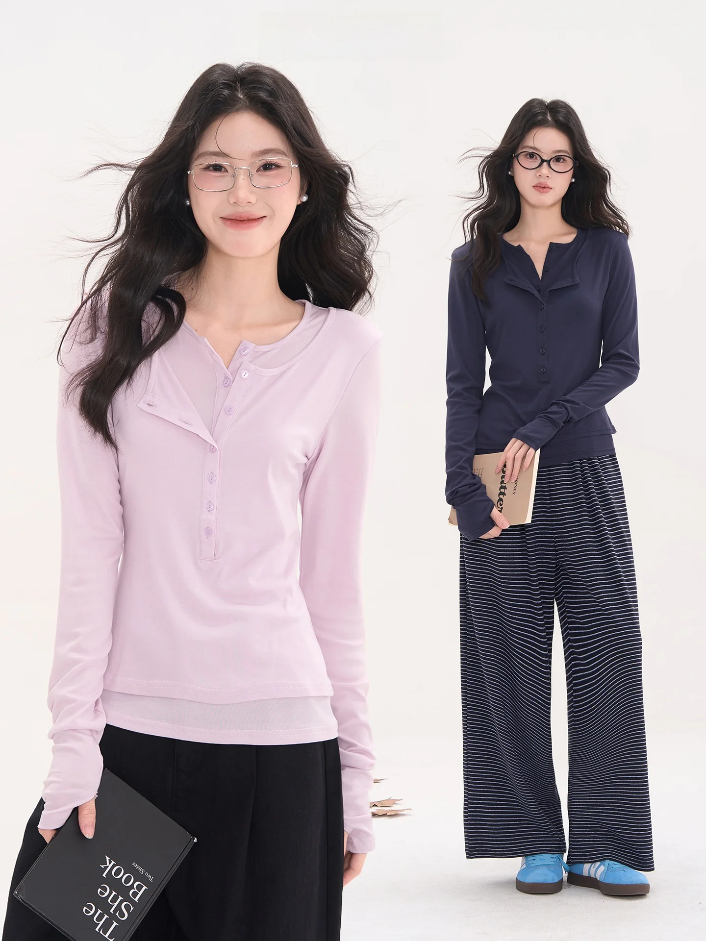 

Heme Henry Collar Long Sve T-irt Women's Elastic oulder Top Casual Sle Pure Color Breathable Comfortable Fabric