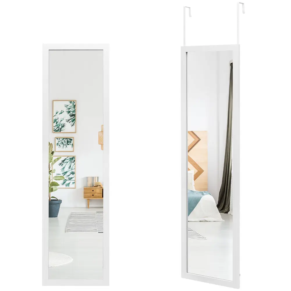 

Costway Full Length Over The Door Mirror Hanging Hooks Wall Mount Dressing Mirror White