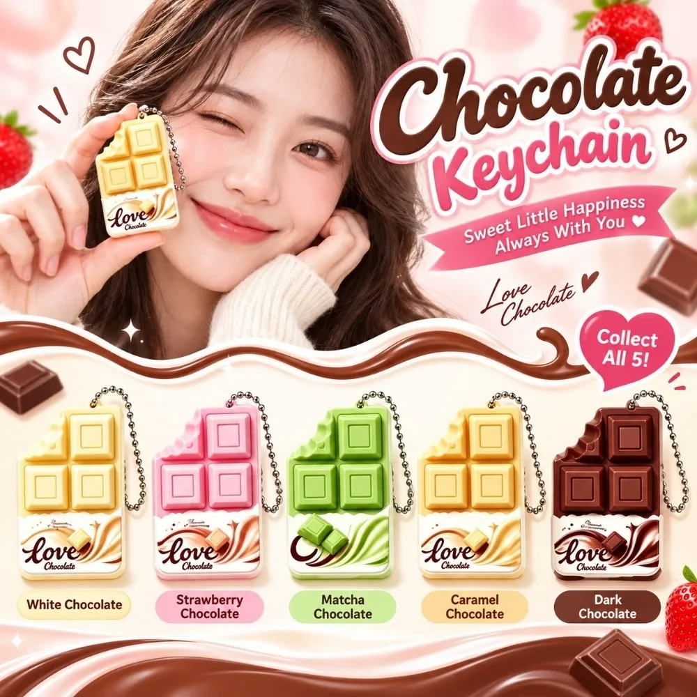 Funny Portable Fidget Keychain Reusable Breaking Design Chocolate Keychain Cartoon Patterns Chocolate Button Pendant for Adults