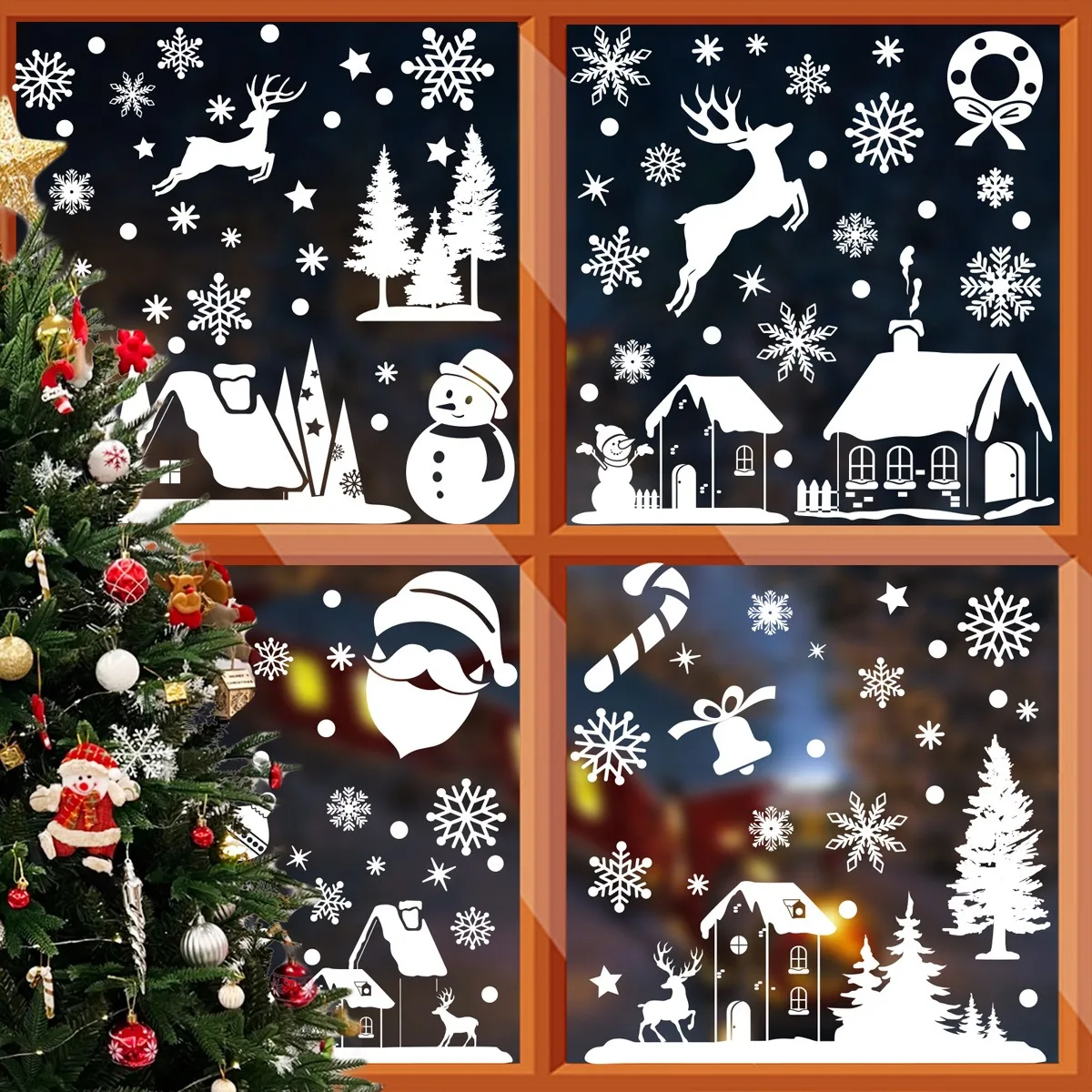 2025 Christmas Mirror Sticker Hanging Ball Candy Stick Snowflake Snowman Window Glass Static Sticker Merry Christmas Party Decor