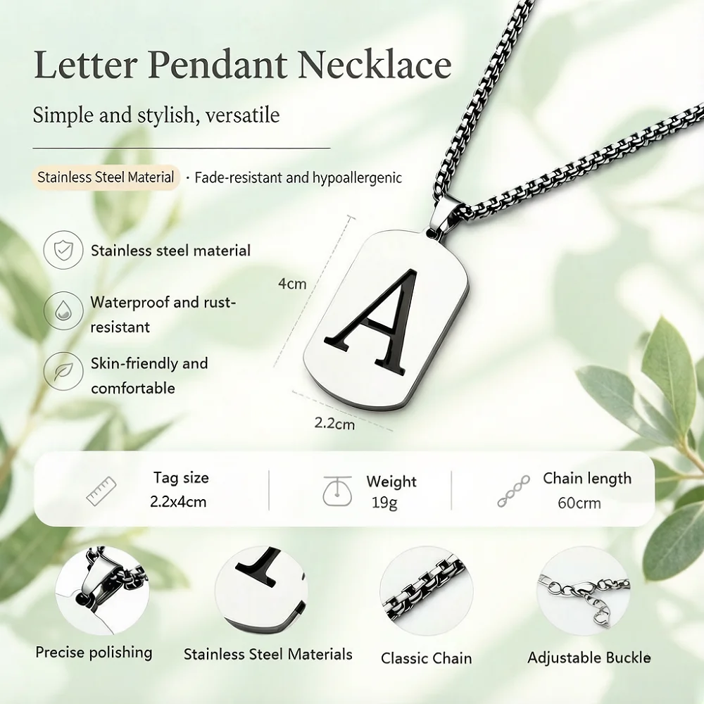 Personalized Stainless Steel Initial Necklace Men Women Custom Alphabet Letter A-Z Pendant Necklaces Hip Hop Jewelry view 2