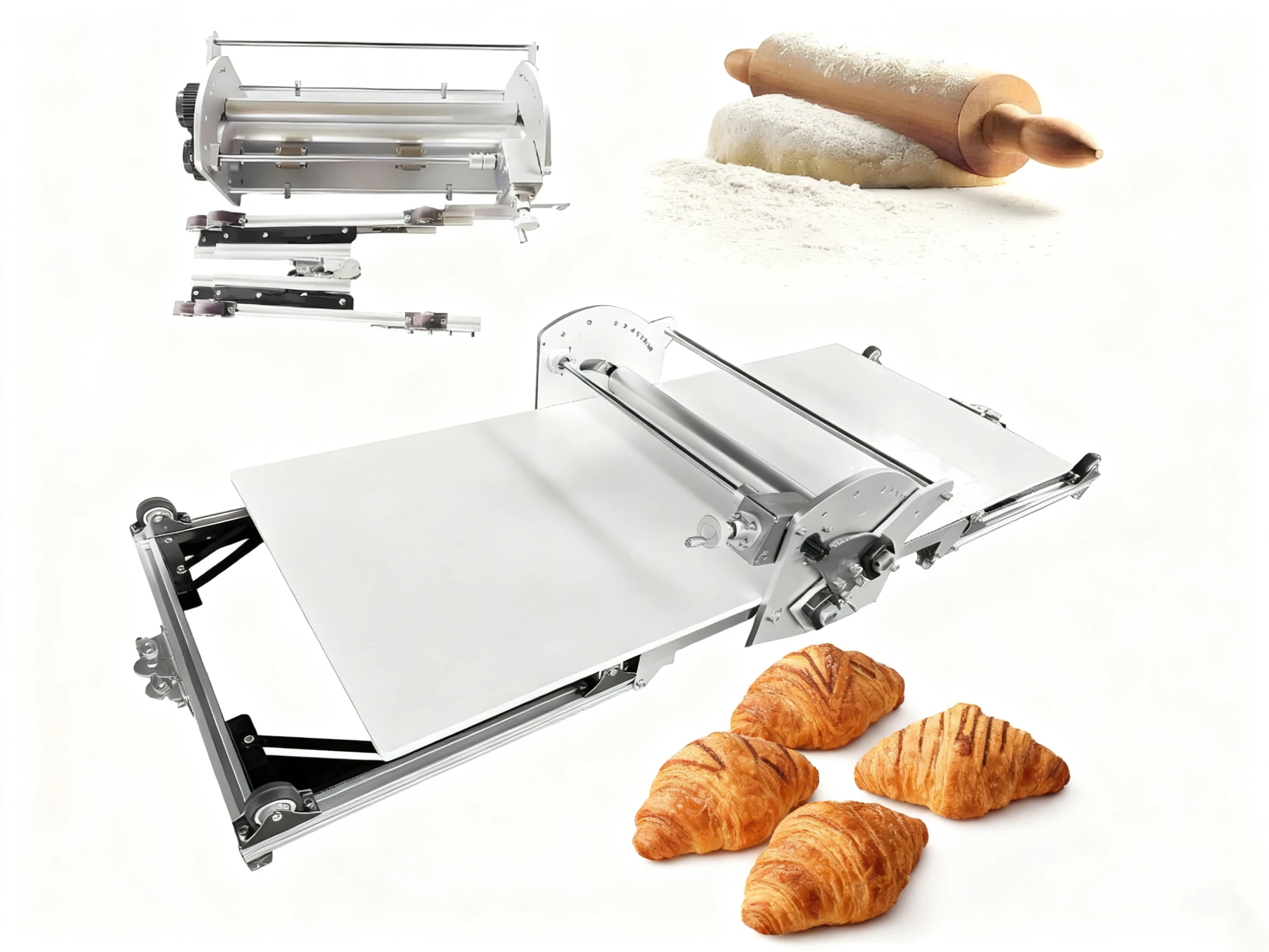 

Commercial Stainless Steel Automatic Countertop Dough Sheeter 2–30 mm Thickness Adjustable Dough Flatten tart shells bread