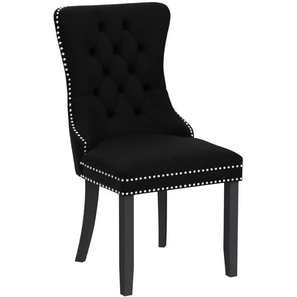 Tufted Dining Chairs ,Dining Chairs with Nailhead Back and Ring Pull Trim, Velvet Upholstered Dining Chairs image 4
