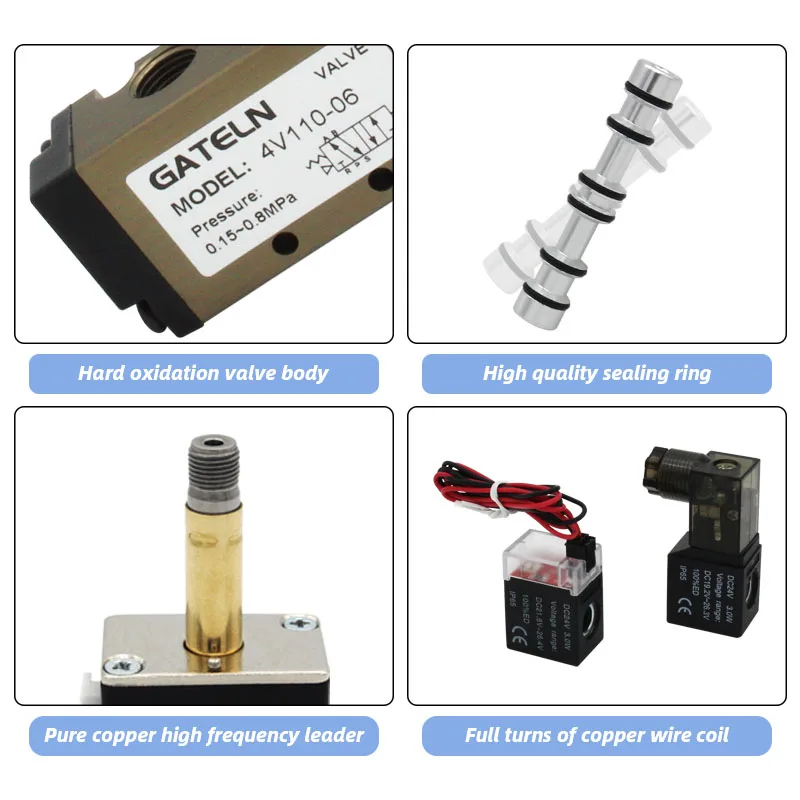 4V110-06 DC24V 12V AC220V AC110V 2 Positions 5 Way Quadruple Solenoid Valve Aluminum Base Fitting Mufflers Set 3 4 5 6 Stations