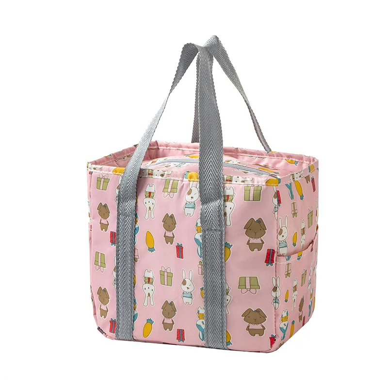 マルチカラースクエアランチバッグ防水防汚大容量断熱バッグかわいいとポータブル学生弁当バッグ