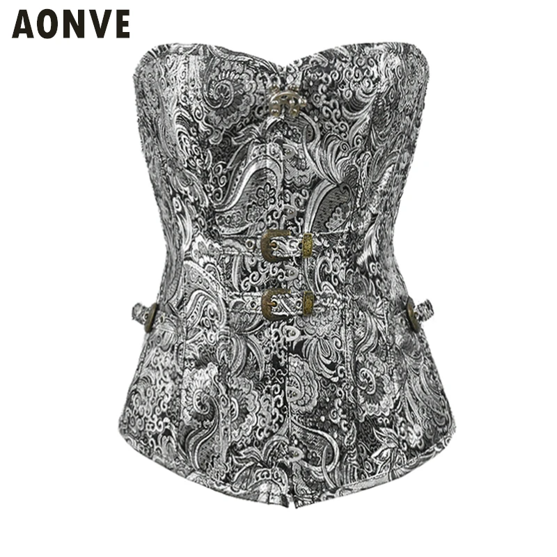 AONVE Steampunk Corset Sexy Gothic Clothing Vintage Waist Trainer Modeling Strap Lace up Bustiers Retro Button Korselet