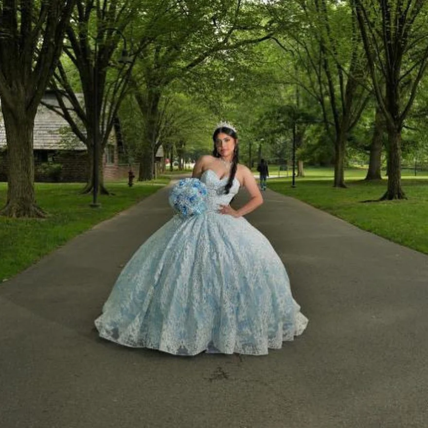 Customized Blue Quinceanera Dresses 2024 Ball Gown Sweetheart Lace Appliques Beaed Sweet 15 16 Dresses Vestidos De 15 Años YQD65