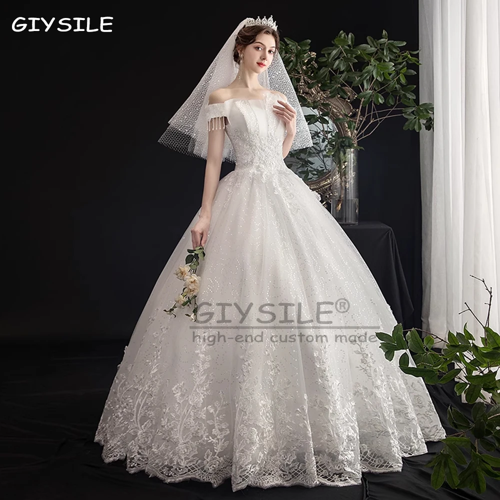 

GIYSILE Customized Graceful Lace Appliques Wedding Dresses Vintage Bridal Ball Gown 2025 Modest Long Sleeve Ball Gown Bride Robe