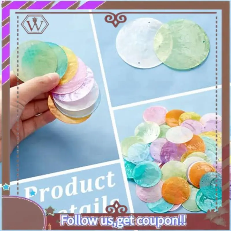 (New)-2Set 2Inch Round Sliced Capiz Shell Disc Sea Shell Coin Bead Connector With 1.5Mm Dual Holes For Crafting